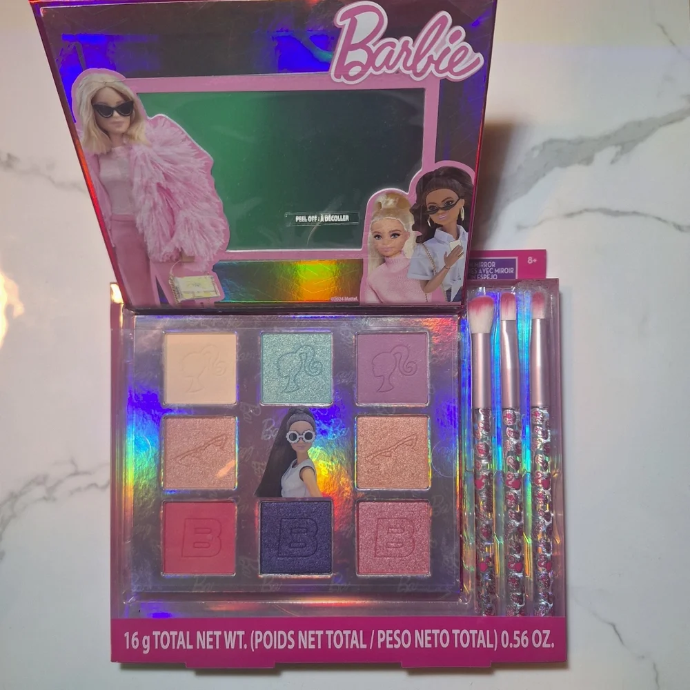 NEW Barbie Townley Eyeshadow Palette with Mirror 3 Piece Makeup Brush Set